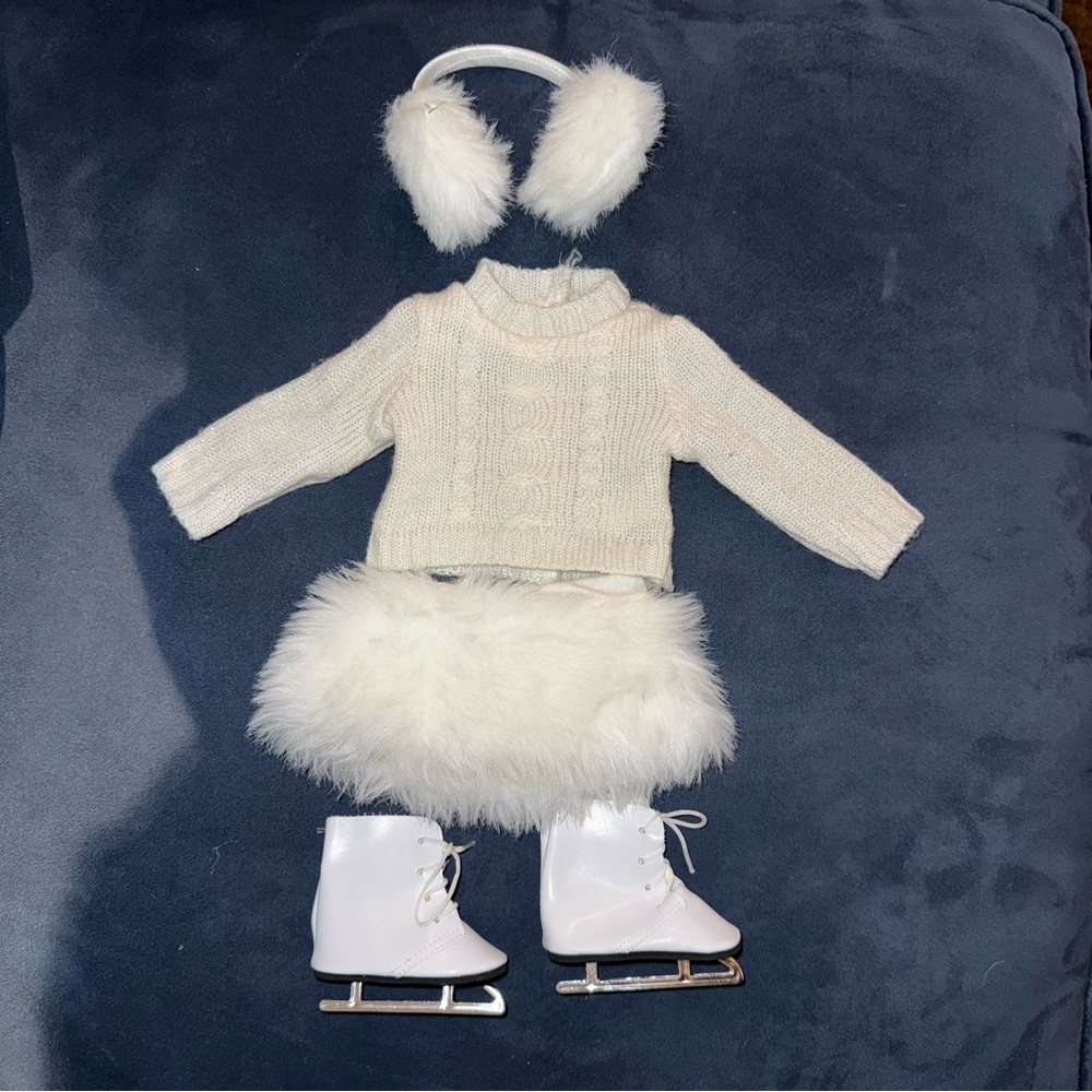 American Girl White Winter Outfit with Ice Skates